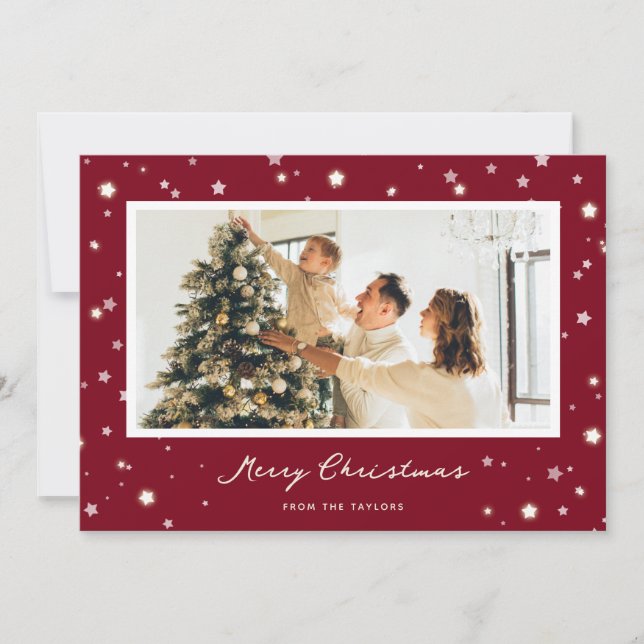 Modern Red Stars Merry Christmas Photo Cards (Front)