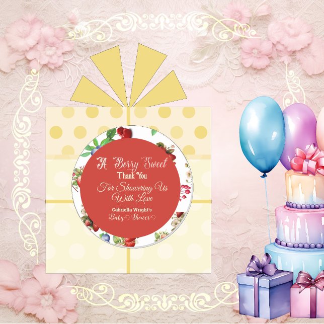 Modern Red Strawberry Blue Berry Sweet Baby Shower Classic Round Sticker (Modern Red Strawberry Blue Berry Sweet Baby Shower Classic Round Sticker)