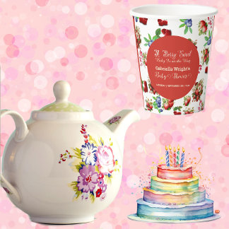 Modern Red Strawberry Blue Berry Sweet Baby Shower Paper Cups