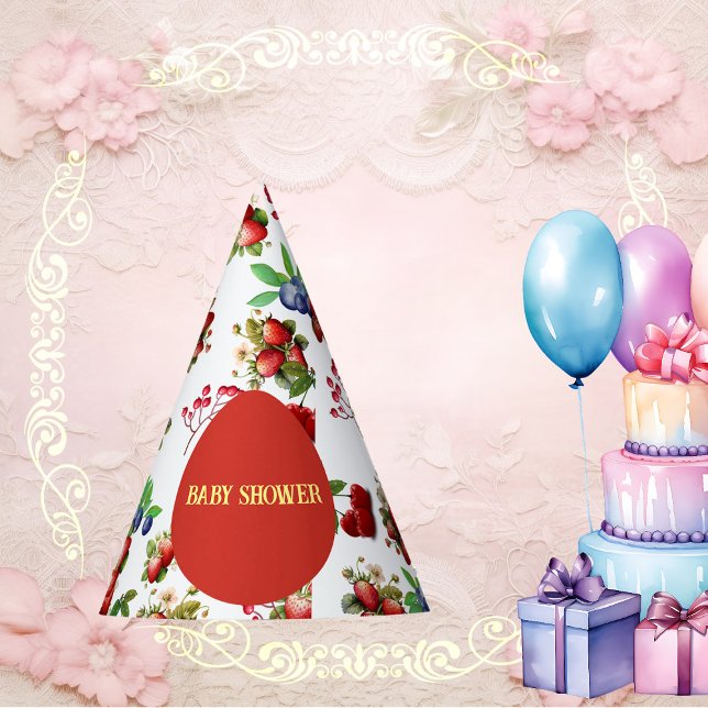 Modern Red Strawberry Blue Berry Sweet Baby Shower Party Hat (Modern Red Strawberry Blue Berry Sweet Baby Shower Party Hat)