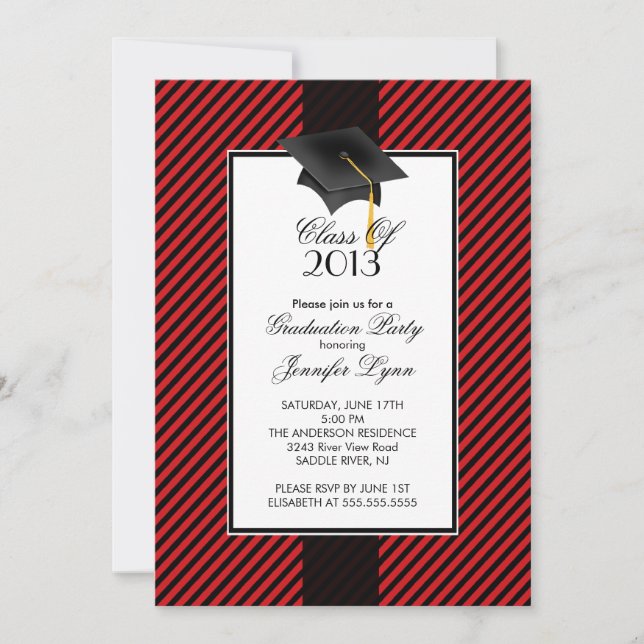 Modern Red Stripe Graduation Party Invitation (Front)
