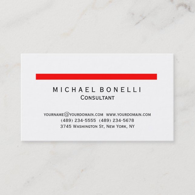 Modern Red Stripe Minimal Consultant Business Card (Front)