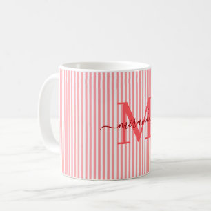Modern Red Stripe Monogram Name Coffee Mug