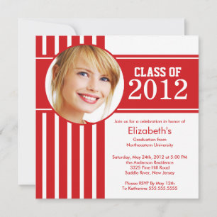 Modern Red Stripe Photo Graduation Party Invitation