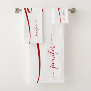 Modern Red Striped White Bathroom Towel Set