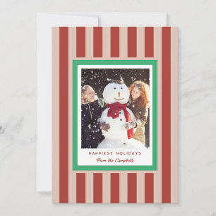 Modern Red Stripes and Green Christmas Photo Holiday Card
