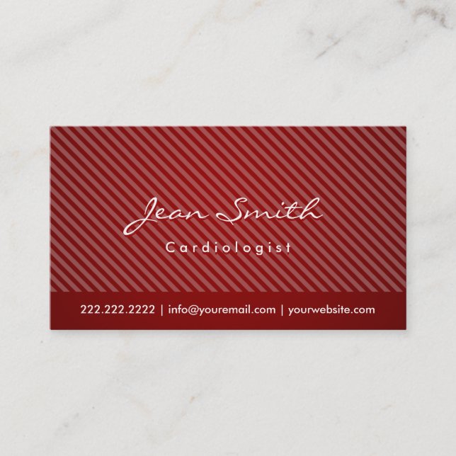 Modern Red Stripes Cardiologist Business Card (Front)