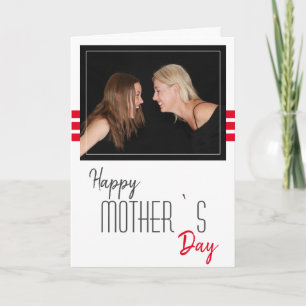 Modern Red Stripes Happy Mother`s Day Photo  Holiday Card