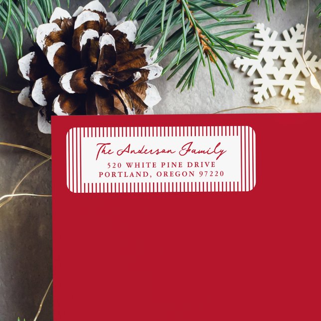 Modern Red Stripes Holiday Return Address (Creator Uploaded)
