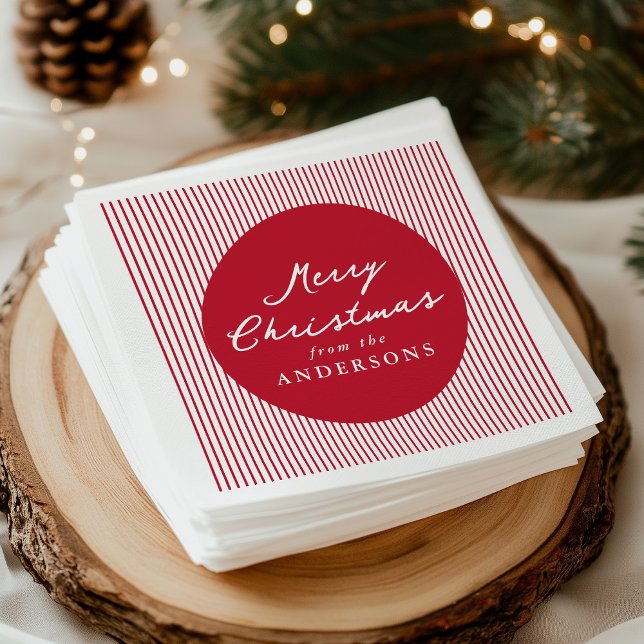 Modern Red Stripes Merry Christmas Napkin (Creator Uploaded)