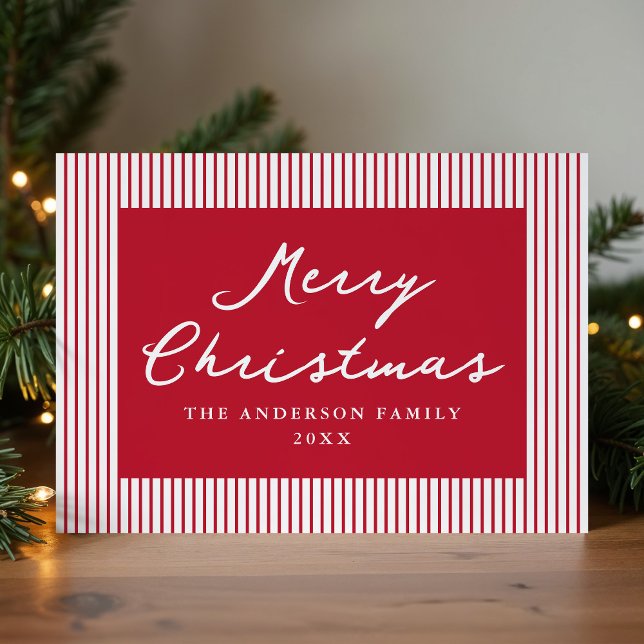 Modern Red Stripes Merry Christmas Non-Photo Holiday Card (Creator Uploaded)