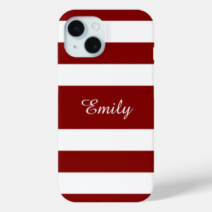 Modern Red Stripes Name iPhone 15 Case