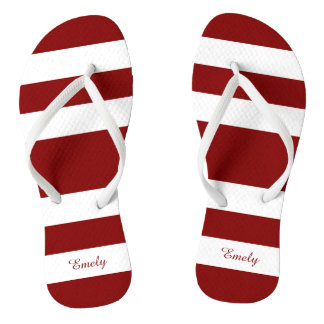Modern Red Stripes Name Flip Flops