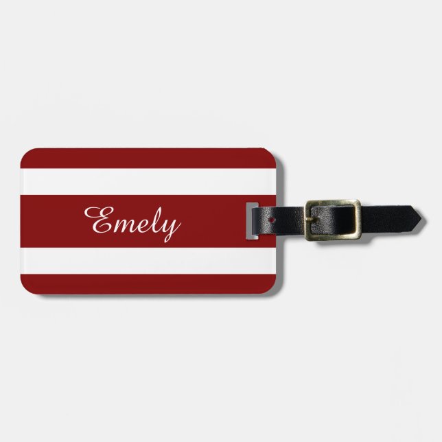 Modern Red Stripes Name Luggage Tag (Front Horizontal)