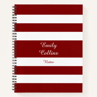 Modern Red Stripes Script Name Notebook
