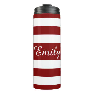 Modern Red Stripes Script Thermal Tumbler