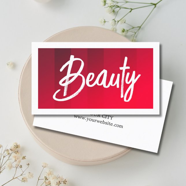 Modern Red Stripes White Beauty Hair Makeup Business Card (Creator Uploaded)