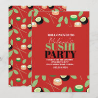 Modern Red Sushi Party Rolls Birthday Name
