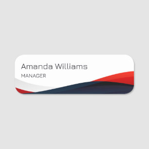 Modern Red Swirl Employee Name Tag