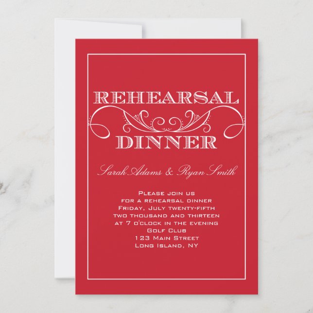 Modern Red Swirl Rehearsal Dinner Invitation (Front)