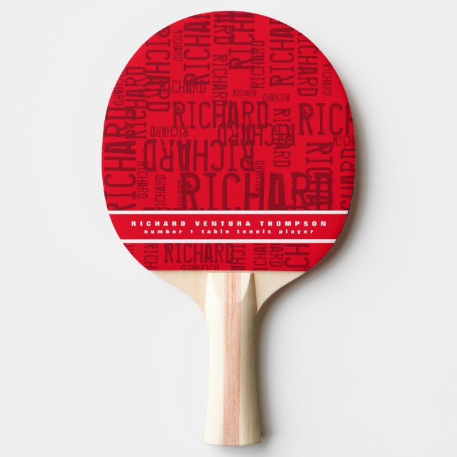 modern Red table-tennis-paddle with name Ping Pong Paddle (Front)