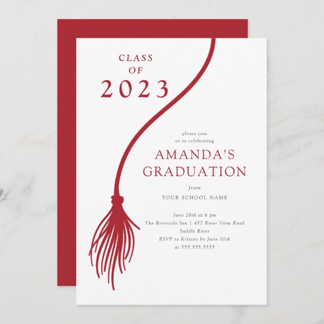 Modern Red Tassel Graduation Party Invitation (Front/Back)