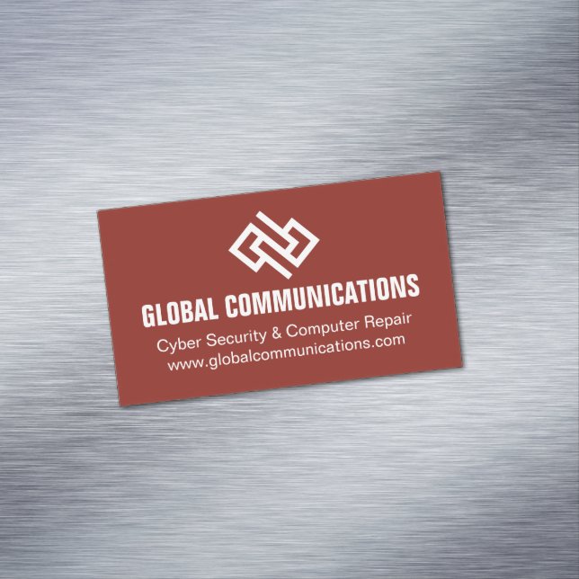 Modern Red Technology Computer Software Company Magnetic Business Card (In Situ)