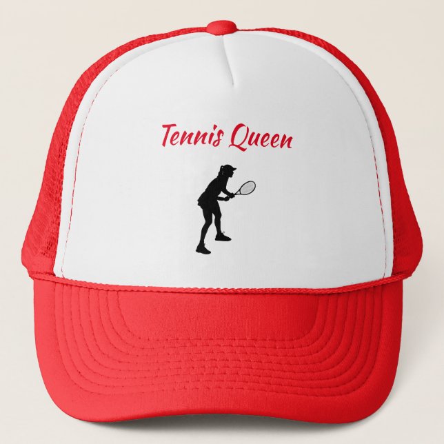 Modern red Tennis queen customisable text Trucker Hat (Front)