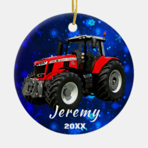 Modern Red Tractor "Christmas 20XX"  Ceramic Ornam Ceramic Tree Decoration