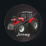 Modern Red Tractor  Round Clock<br><div class="desc">A farmer's favourite red tractor is over a starry background on this fun design.</div>