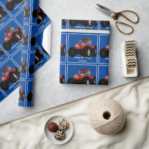 Modern Red Tractor Wrapping Paper