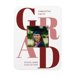 Modern Red Trendy Typography Graduation Photo Magnet