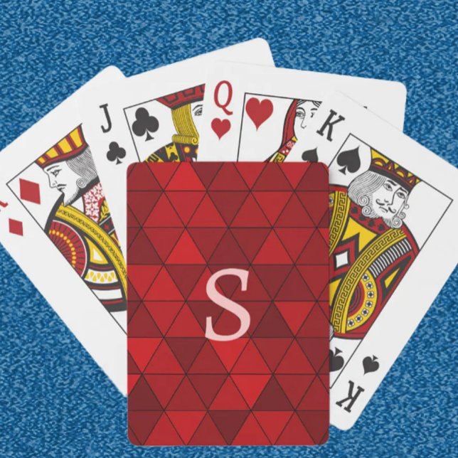 Modern Red Triangles Geometric Custom Monogram Playing Cards (Creator Uploaded)