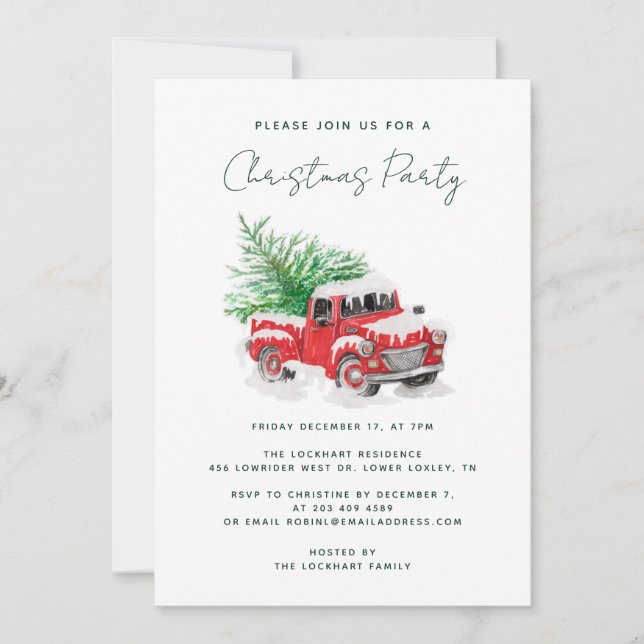 Modern Red Truck Christmas Party Invitation (Front)