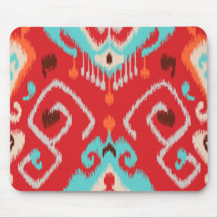 Modern red turquoise girly ikat tribal pattern mouse mat