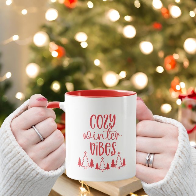 Modern Red Typography Cosy Winter Vibes  Mug (Creator Uploaded)