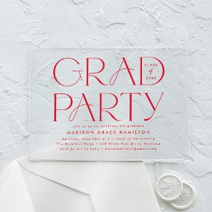 Modern Red Typography Graduation Party Acrylic Invitations