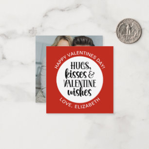 Modern Red Valentine Hugs Kisses Photo Card