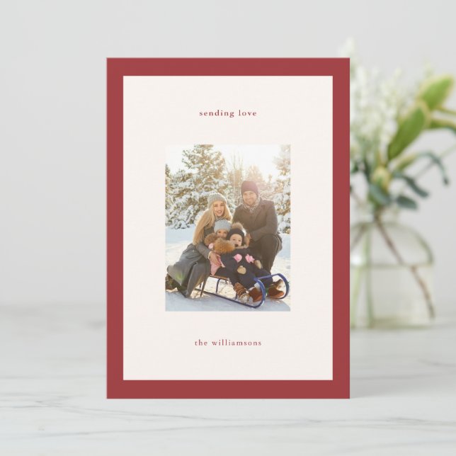 Modern Red Valentine's Day Love Family Photo Holiday Card (Standing Front)
