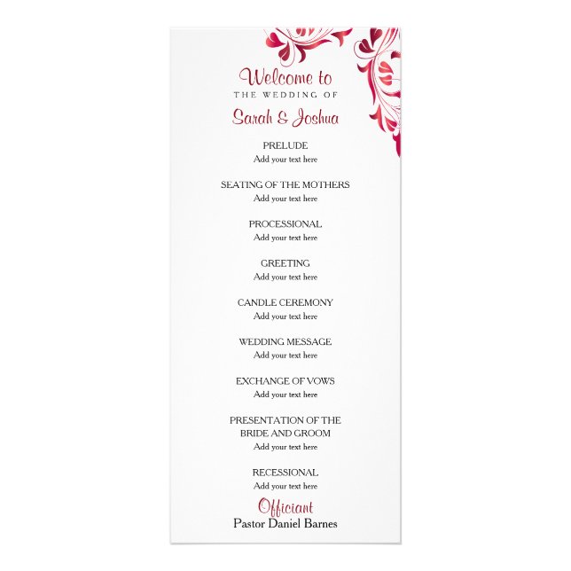 Modern Red Vine Floral - Program Rack Card (Back)