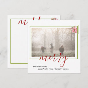 Modern Red Vintage Merry Poinsettia Holiday Card