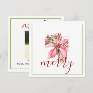 Modern Red Vintage Merry Poinsettia Holiday Flat Card