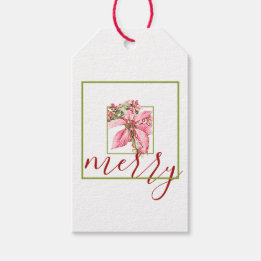 Modern Red Vintage Merry Poinsettia Holiday  Gift Tags