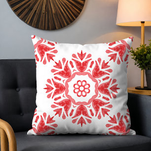 Modern Red Watercolor Abstract Floral Cushion