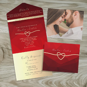 Modern Red Wedding All In One Invitation