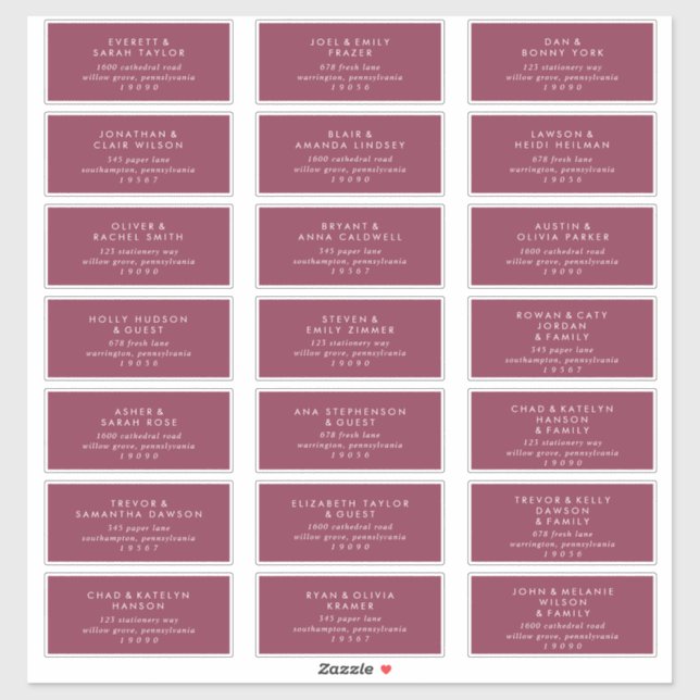 Modern Red Wedding Guest Address Labels (Sheet)