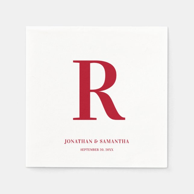Modern Red Wedding Monogram Napkins (Front)