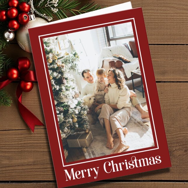 Modern Red & White 2 photo Family Merry Christmas  Holiday Card (Creator Uploaded)