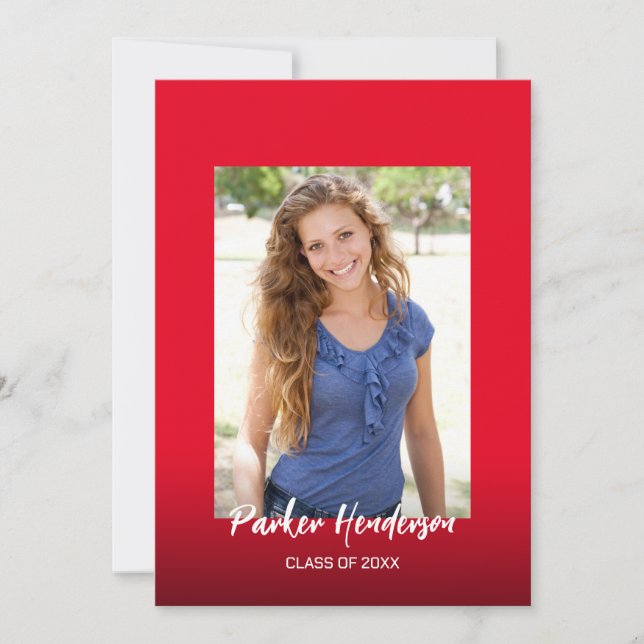 Modern Red White 2 Photo Granduation Announcement (Front)