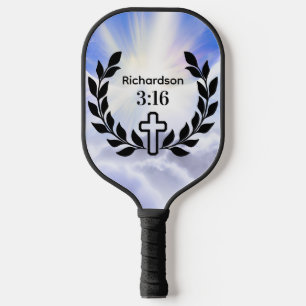 Modern Red/White 3:16 Script with Cross and Wings  Pickleball Paddle